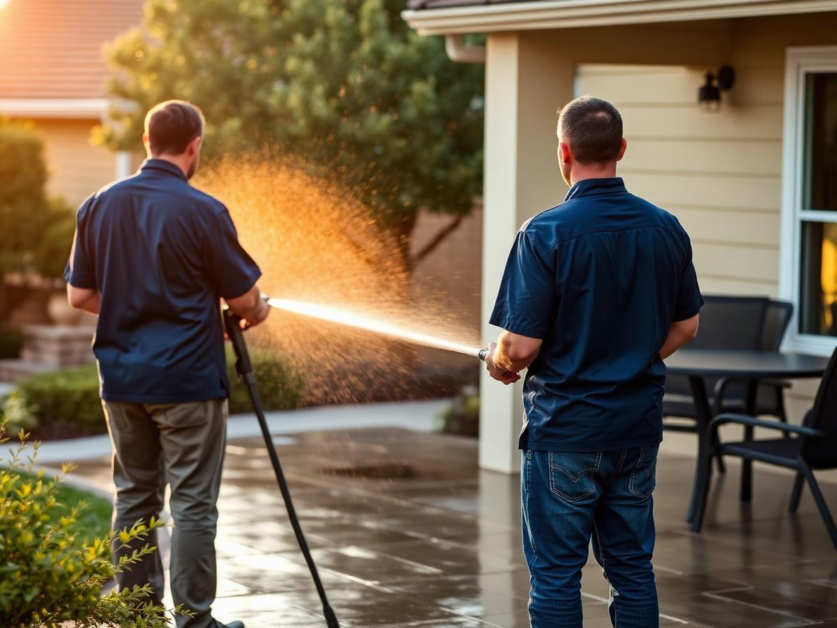 Tuscan Property Pros team power washing a patio